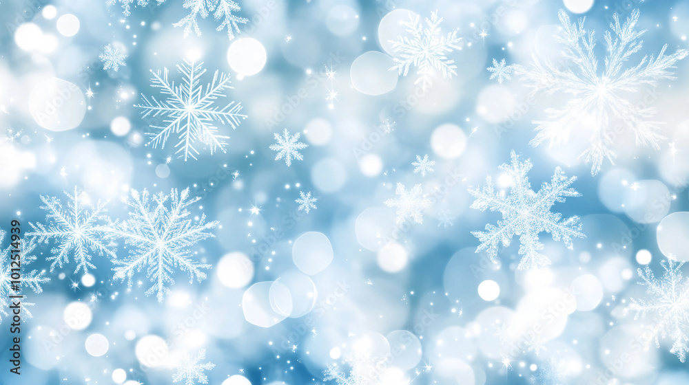 Beautiful Winter Background with Snowflakes and Soft Bokeh in Gentle Blue Tones Beautiful Winter Background with Snowflakes and Soft Bokeh in Gentle Blue Tones