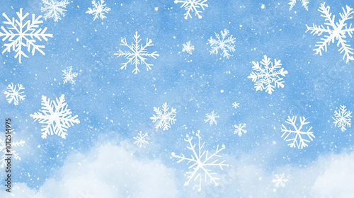 Beautiful Winter Background with Snowflakes and Soft Bokeh in Gentle Blue Tones