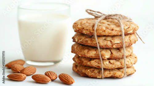 almond milk as a butter alternative: a clean, minimalist photograph of a stack of rustic cookies tied with simple twine on the right side