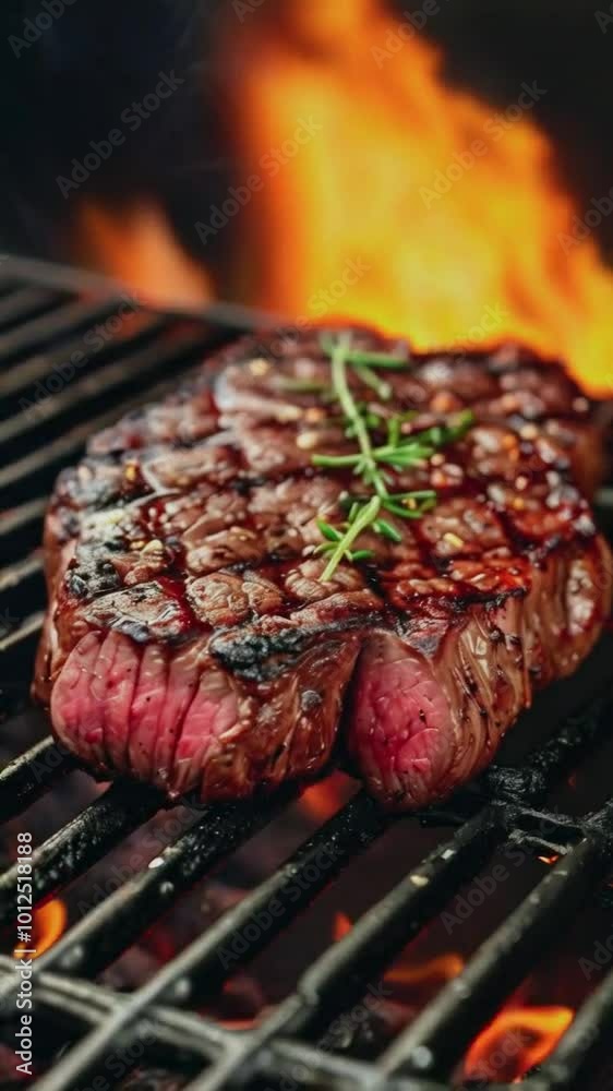 A perfectly grilled steak with grill marks and herbs, showcasing culinary craftsmanship. A perfectly grilled steak with grill marks and herbs, showcasing culinary craftsmanship.