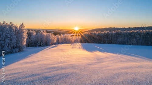 Sunset Over Snowy Forest