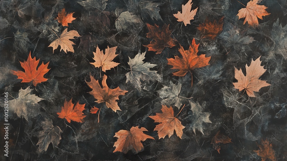 Autumn Leaves on Dark Background: A Close-Up of Fall Foliage Autumn Leaves on Dark Background: A Close-Up of Fall Foliage