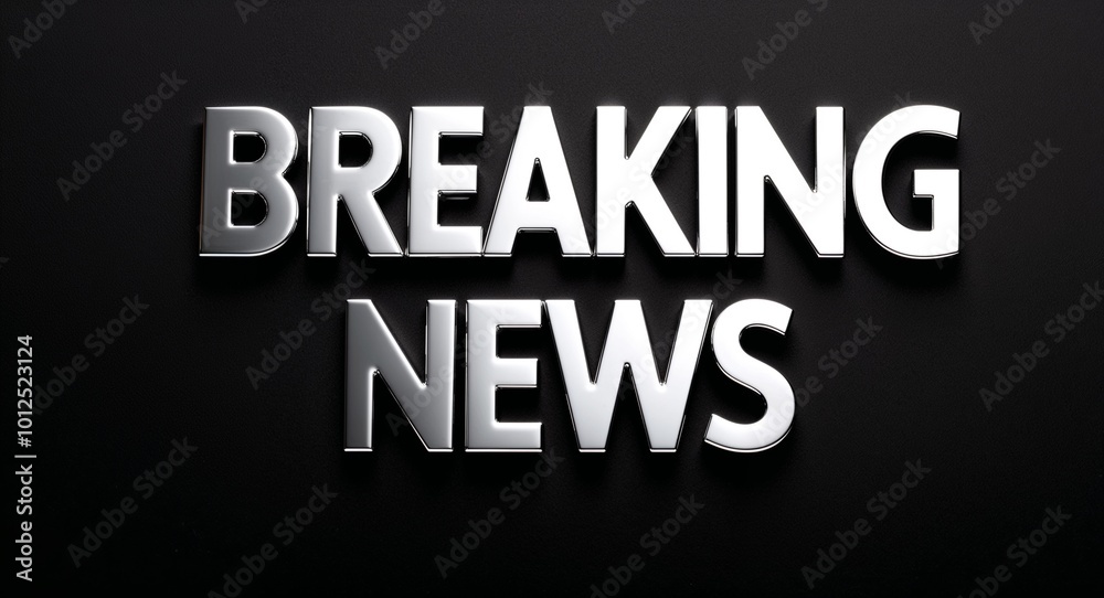 breaking news silver shining shiny solid metallic lettering on plain black background breaking news silver shining shiny solid metallic lettering on plain black background