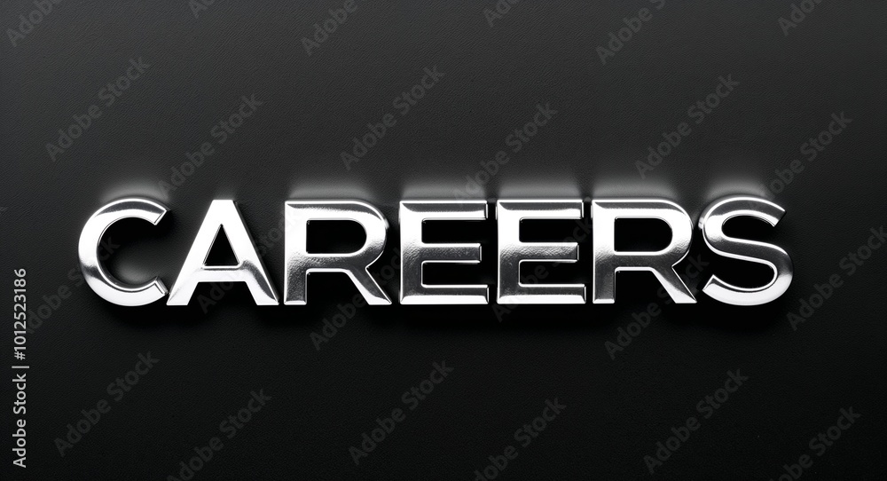 Careers silver shining shiny solid metallic lettering on plain black background Careers silver shining shiny solid metallic lettering on plain black background
