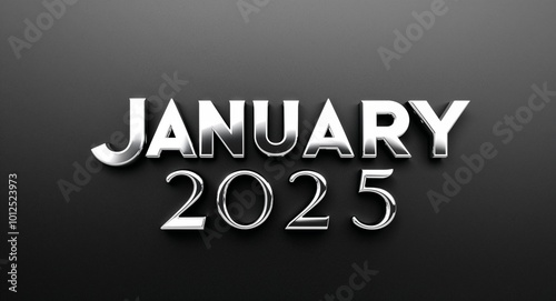 january 2025 silver shining shiny solid metallic lettering on plain black background