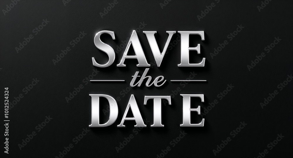 Obraz premium save the date silver shining shiny solid metallic lettering on plain black background