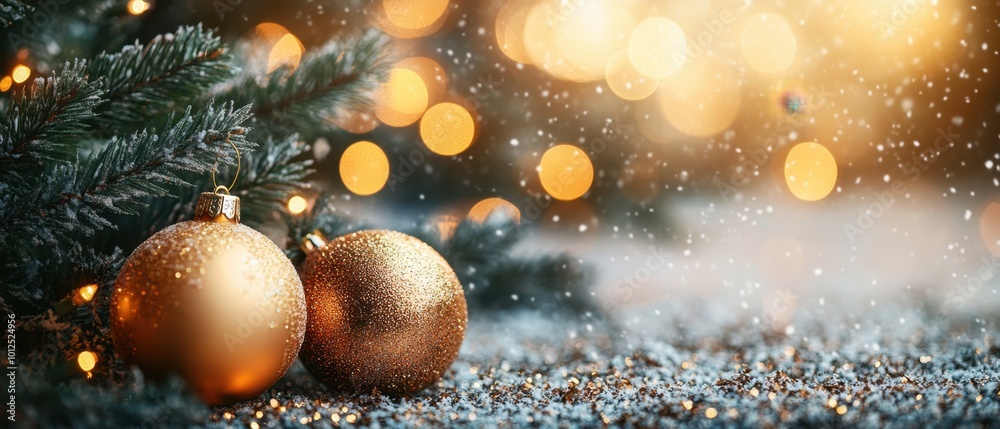Nighttime Christmas ornaments on snow Nighttime Christmas ornaments on snow