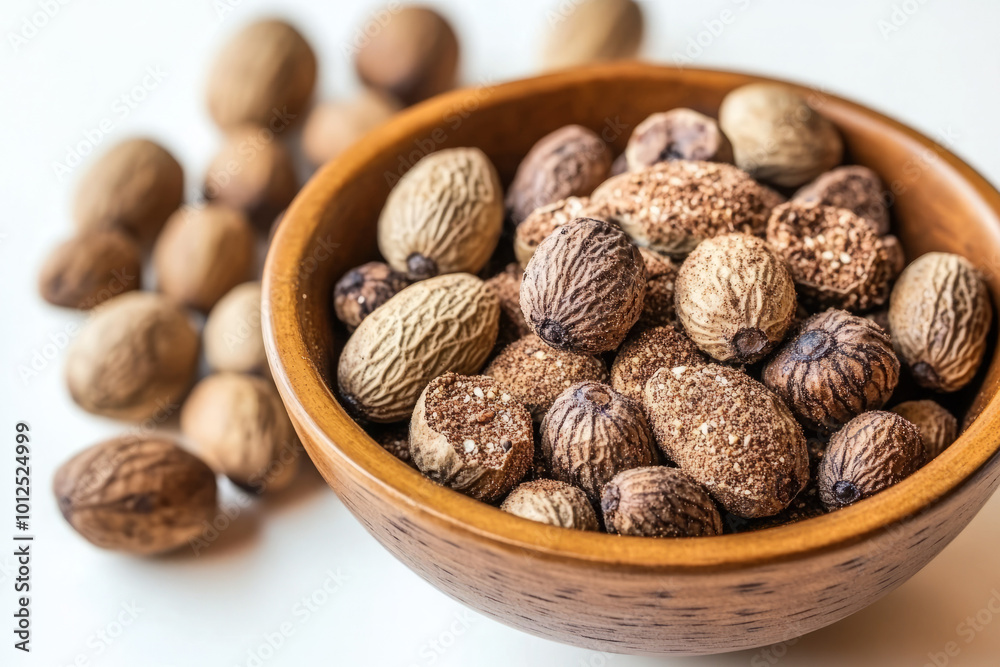 Ground Nutmeg Powder in a Bowl with Whole Nutmeg: A Flavorful Journey through Spices Ground Nutmeg Powder in a Bowl with Whole Nutmeg: A Flavorful Journey through Spices
