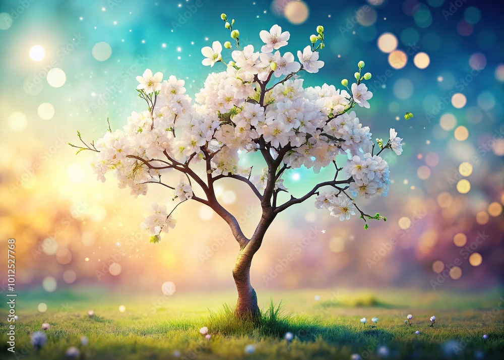 3D Flowery Tree Background with Bokeh Effect for Nature and Spring Themes
