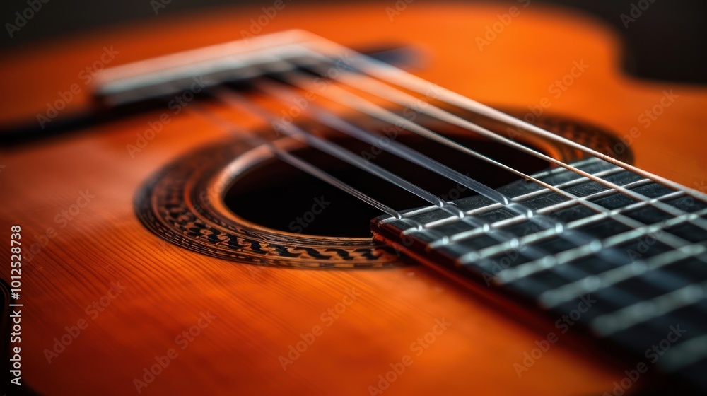 Classical Guitar in Low Key: A Close-Up View Classical Guitar in Low Key: A Close-Up View