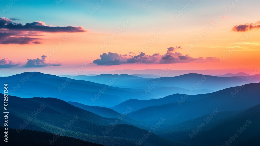 Mountain Range Silhouetted Against a Vibrant Sunset Sky Mountain Range Silhouetted Against a Vibrant Sunset Sky