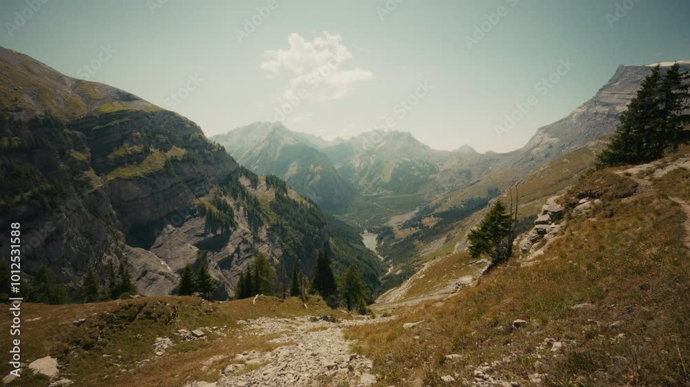 Scenic landscape shot of Swiss Alps during summer with clear sky Scenic landscape shot of Swiss Alps during summer with clear sky