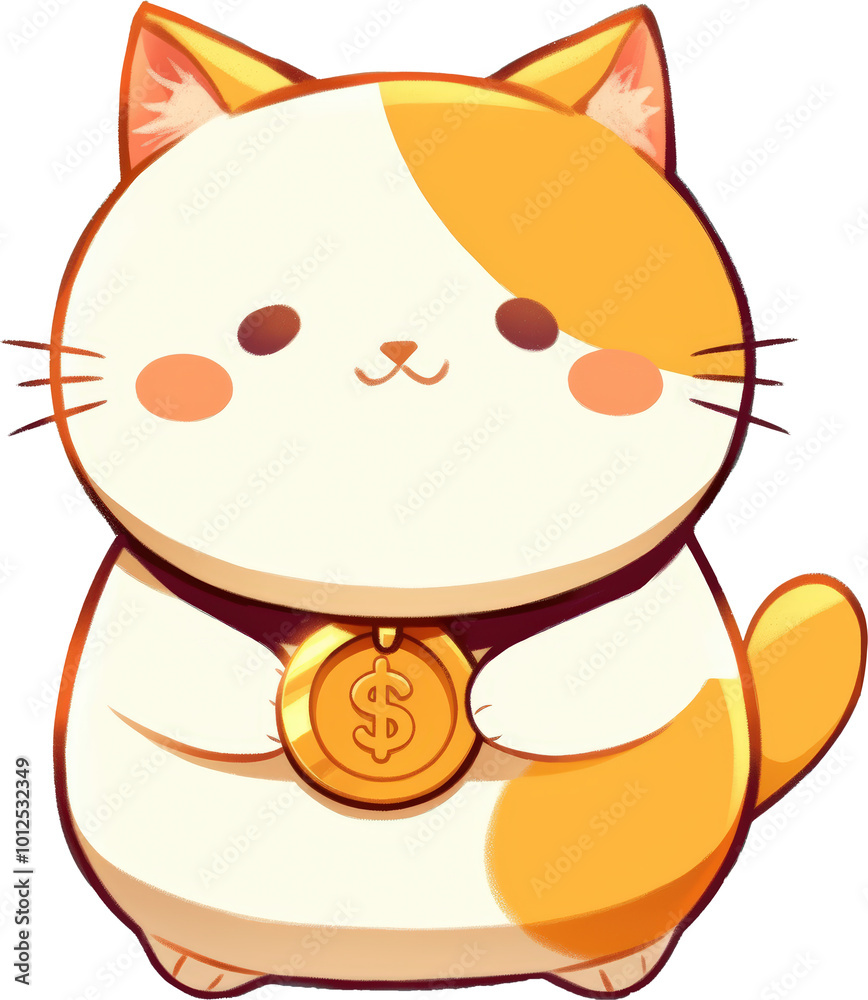 Cute cat holding gold coin Cute cat holding gold coin