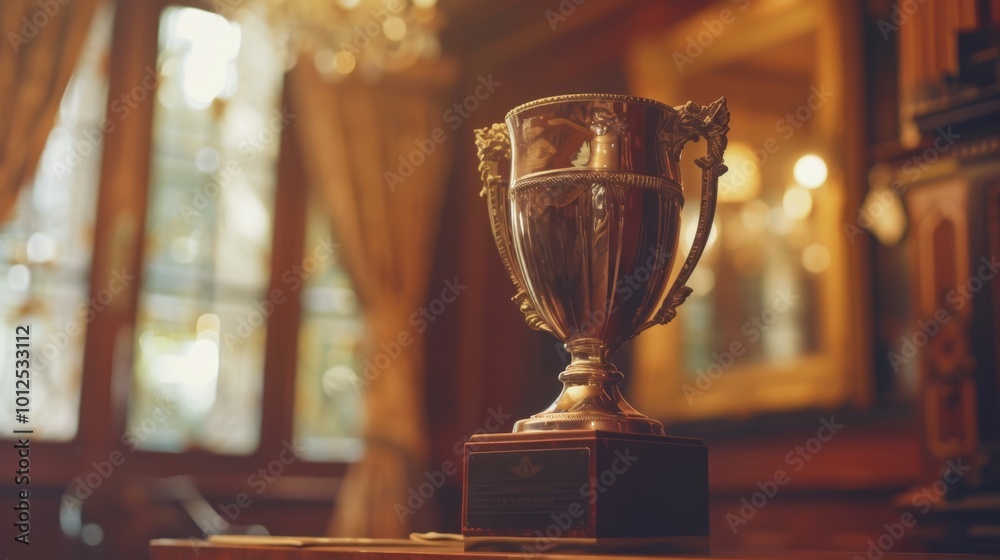 Elegant Silver Trophy in Luxurious Room Setting Elegant Silver Trophy in Luxurious Room Setting