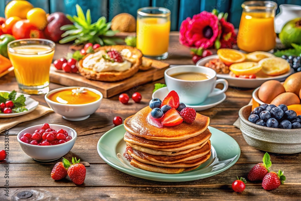 Delicious Breakfast Menu Cover with a Variety of Morning Foods on Table - Perfect for Cafes and Restaurants Delicious Breakfast Menu Cover with a Variety of Morning Foods on Table - Perfect for Cafes and Restaurants