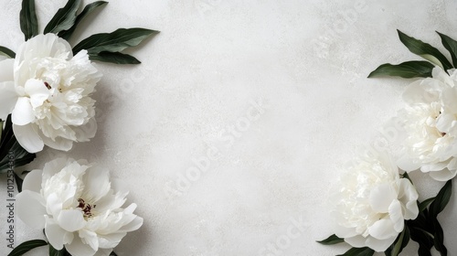 White Peony Flowers on Grey Background