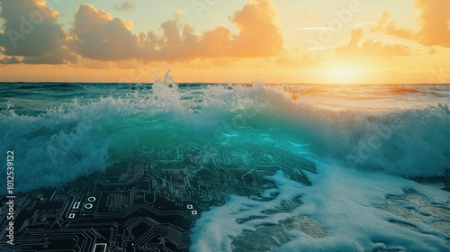 Digital Ocean at Sunset
