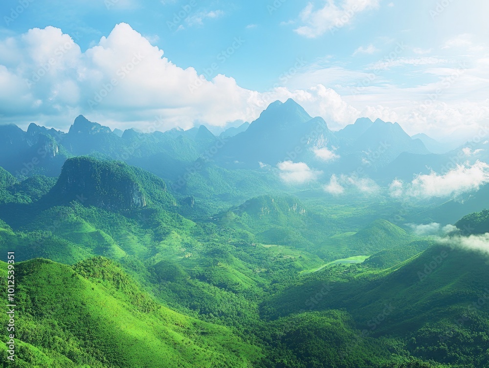 Fototapeta premium Serene Mountainous Landscape with Pristine Vegetation