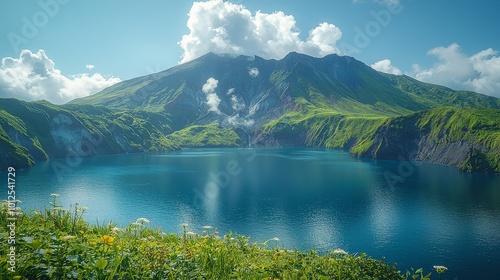 Dynamic Volcanic Island Landscape with Active Features photo