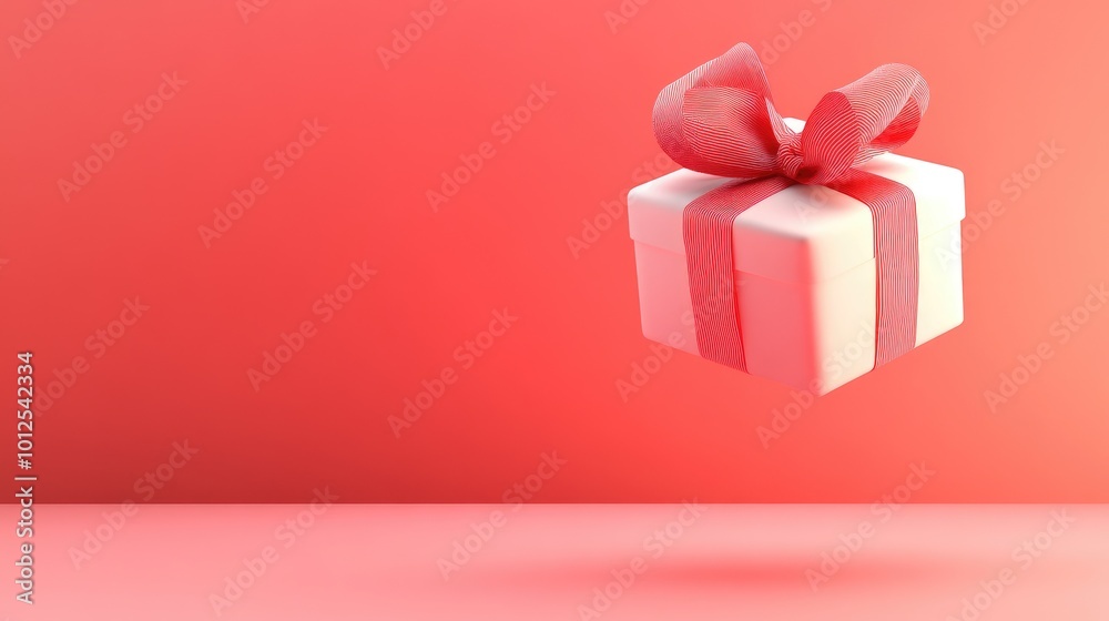 A floating gift box tied with a bow against a soft coral background, capturing the essence of celebration and surprise A floating gift box tied with a bow against a soft coral background, capturing the essence of celebration and surprise
