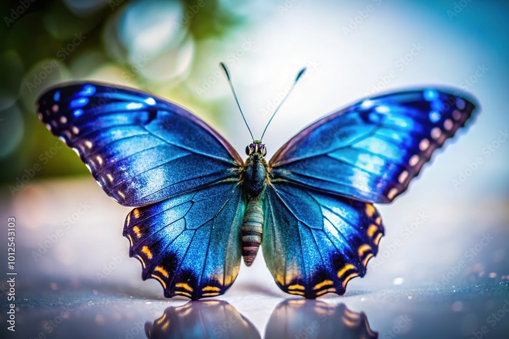 Obraz premium Stunning Dark Blue Butterfly on White Background - Tilt-Shift Photography Effect for Nature Enthusiasts