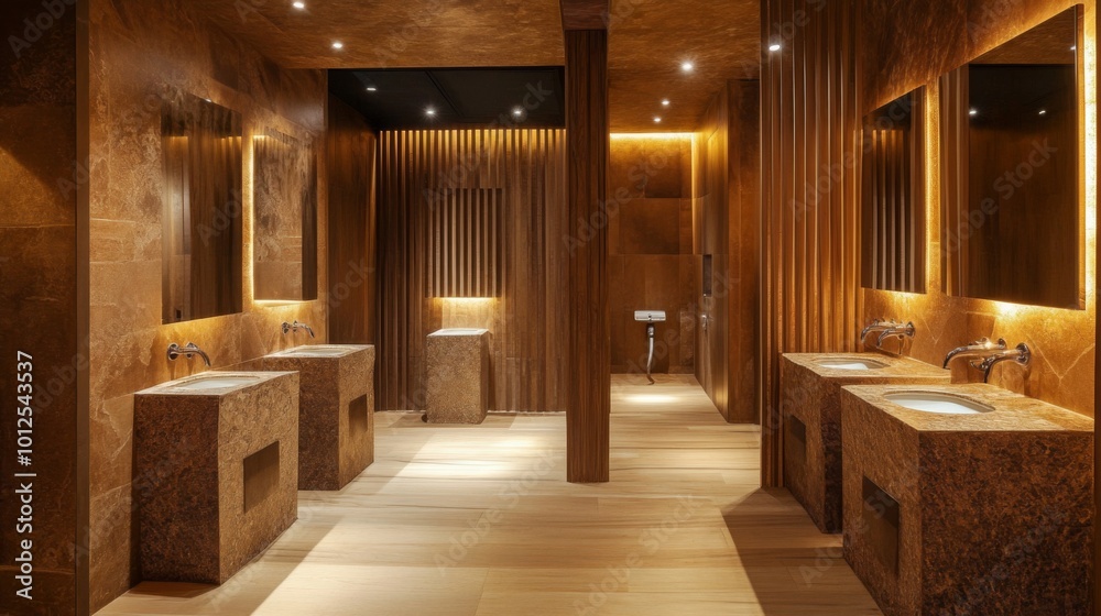 Modern Bathroom Interior with Stone and Wood Accents Modern Bathroom Interior with Stone and Wood Accents