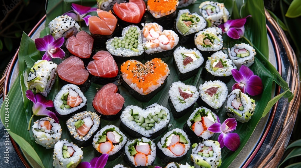 Colorful Heart-Shaped Sushi Platter Display