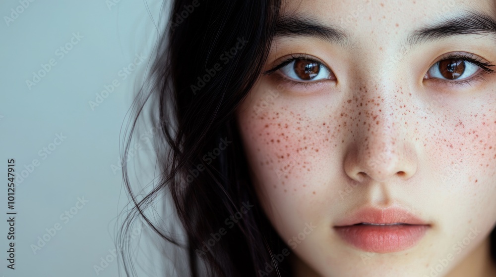 Close-up Portrait of a Woman with Freckles and Brown Eyes Close-up Portrait of a Woman with Freckles and Brown Eyes