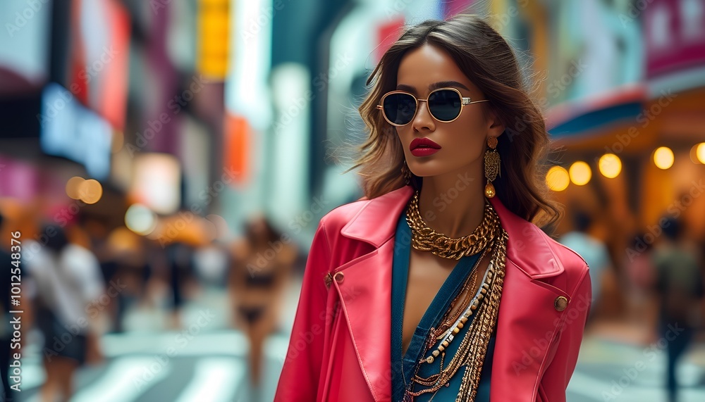 Fashion model on city street showcasing latest trends