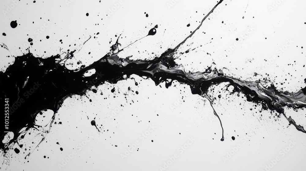 A combination of sharp ink lines and random splashes on white paper, forming a spontaneous and striking abstract pattern A combination of sharp ink lines and random splashes on white paper, forming a spontaneous and striking abstract pattern