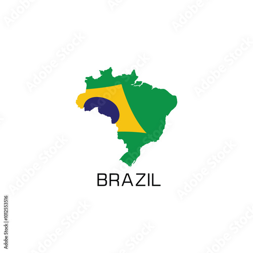 Brazil country map logo stylized flag on white background, vector illustration