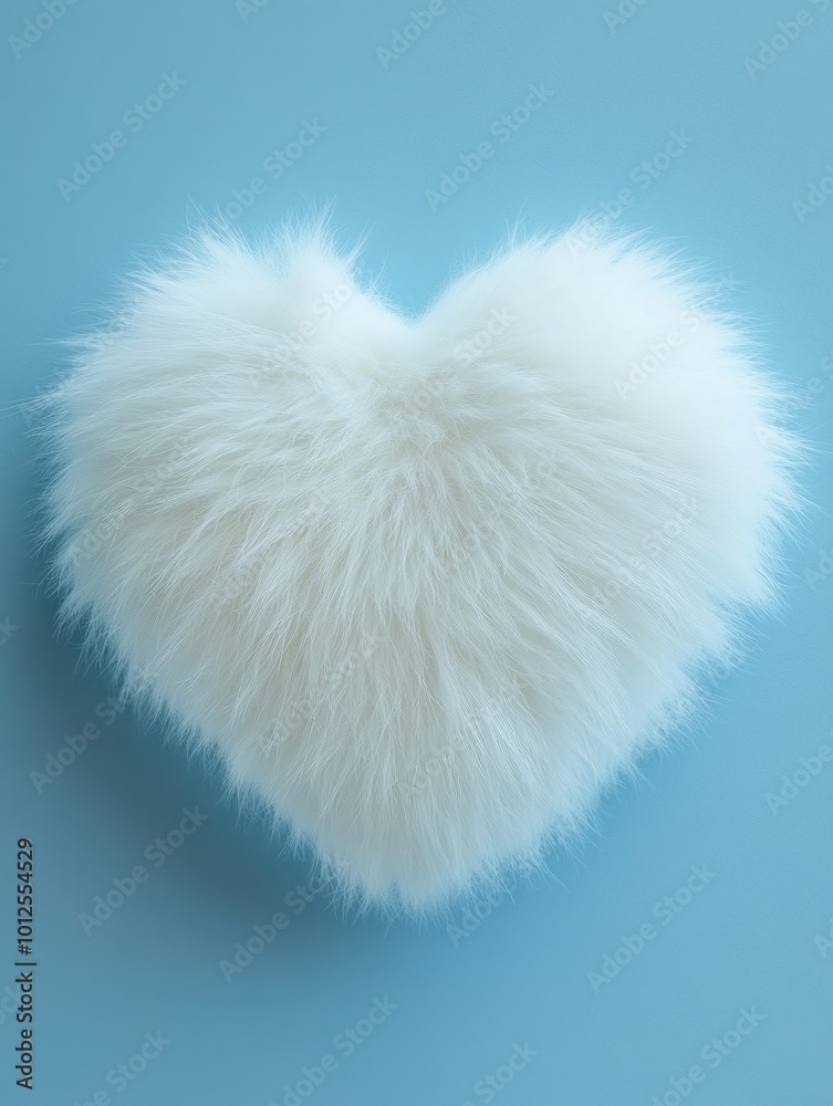 Fluffy White Heart Against Blue Background