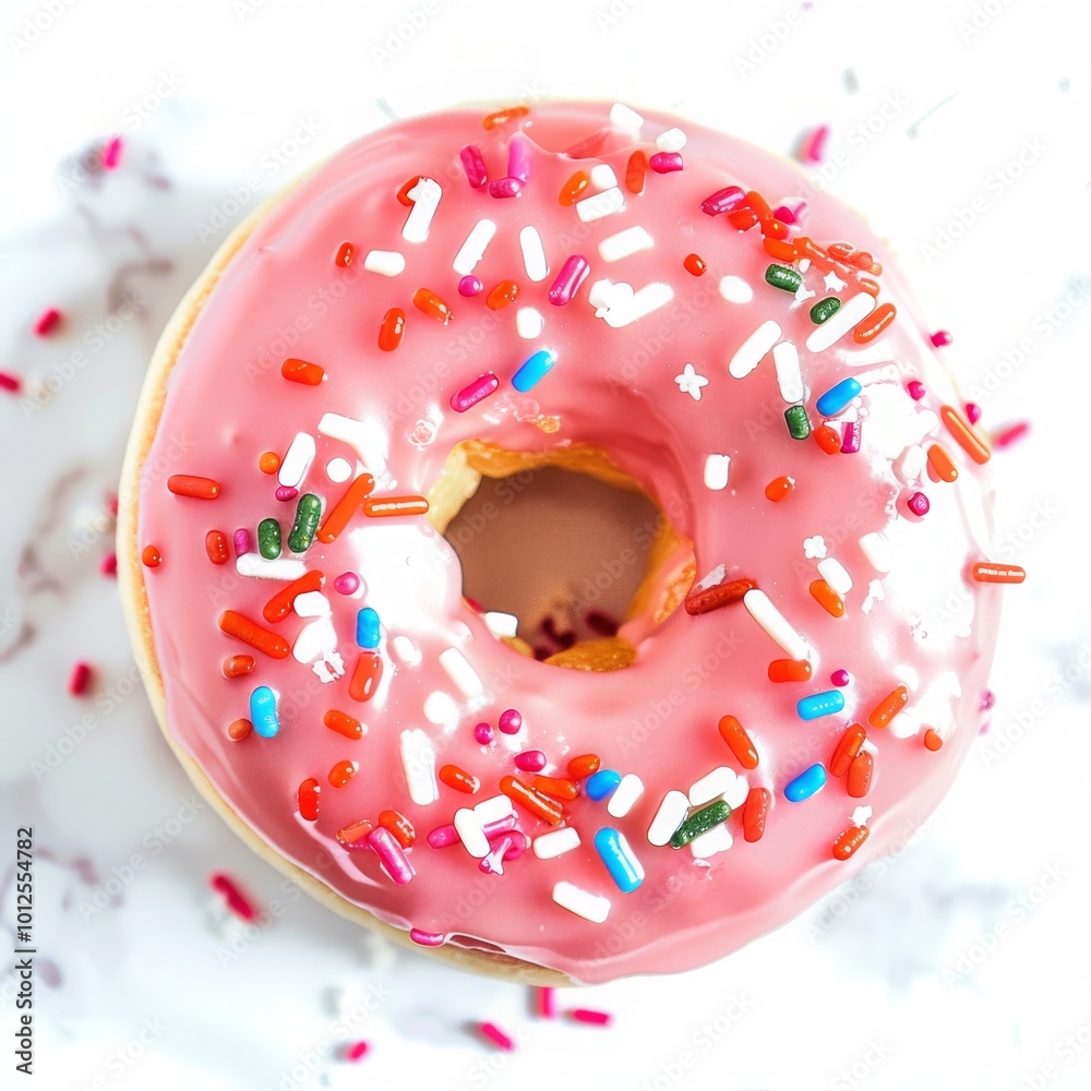 Strawberry Sprinkle! Packed with fresh strawberry flavor, creamy icing sugar, and rich white chocolate, topped with colorful sprinkles, white background, MZ Strawberry Sprinkle! Packed with fresh strawberry flavor, creamy icing sugar, and rich white chocolate, topped with colorful sprinkles, white background, MZ