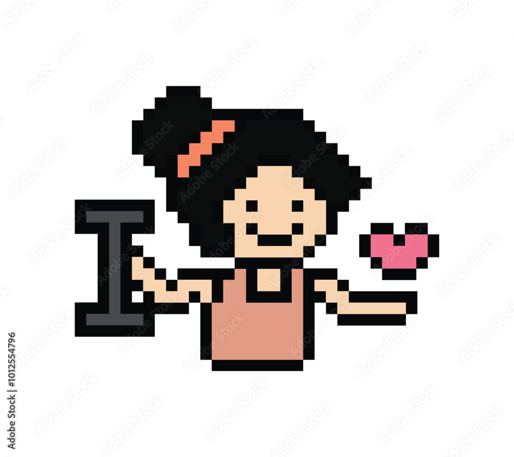 Obraz premium Cute pixel cartoon 8bit character woman weight training with dumbbell lifestyle lifting gym decoration life style 8 bit female lady girl weight fitness isolated PNG vector.