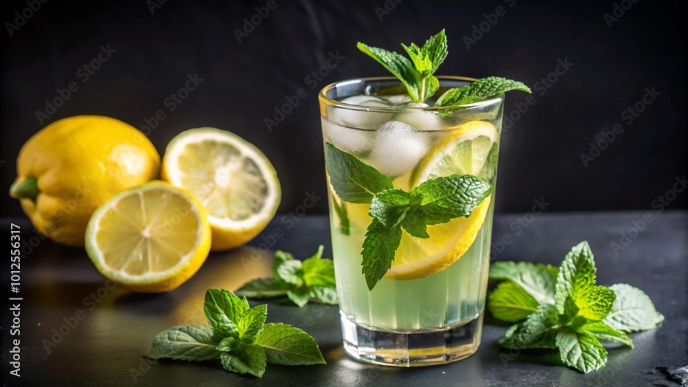 Refreshing lemonade with mint, ice, and fresh lemons. Refreshing lemonade with mint, ice, and fresh lemons.