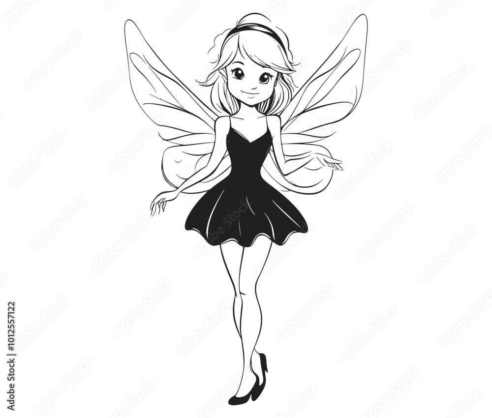A cartoon drawing of a fairy, Fairy with wings, Cute fairy vector A cartoon drawing of a fairy, Fairy with wings, Cute fairy vector