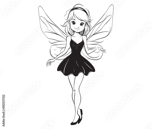 A cartoon drawing of a fairy, Fairy with wings, Cute fairy vector