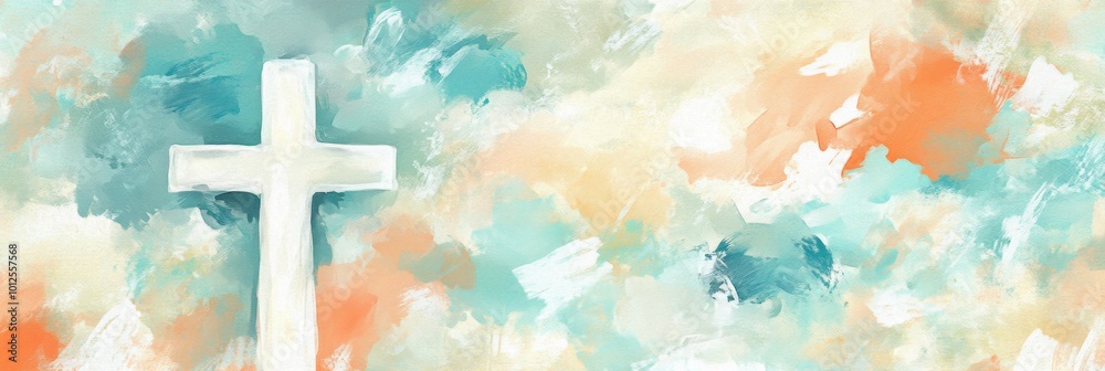 A serene background with soft pastel colors, featuring an elegant cross silhouette against the sky, symbolizing hope and connection to God's love A serene background with soft pastel colors, featuring an elegant cross silhouette against the sky, symbolizing hope and connection to God's love