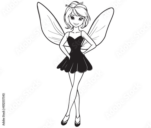 A cartoon drawing of a fairy, Fairy with wings, Cute fairy vector