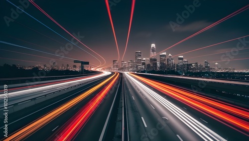 A highway with colorful light trails, symbolizing the speed and movement of digital marketing