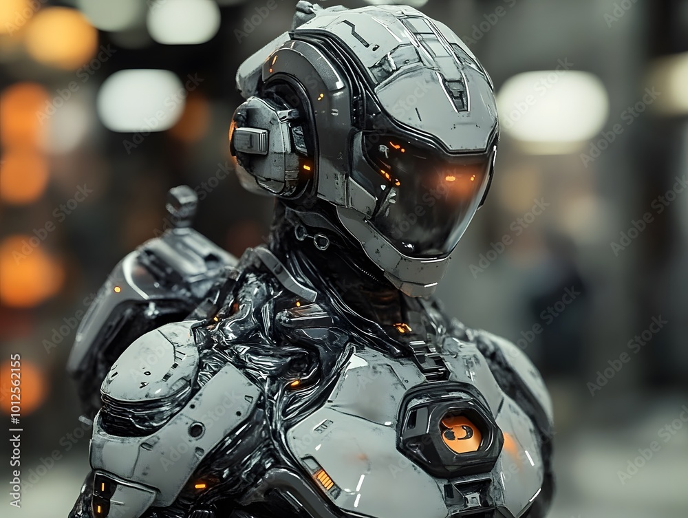 A futuristic humanoid robot with a sleek design and glowing features. A futuristic humanoid robot with a sleek design and glowing features.