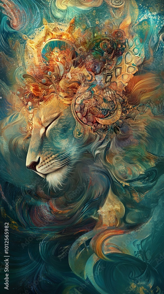 Majestic Lion with Crown - Abstract Digital Art Majestic Lion with Crown - Abstract Digital Art