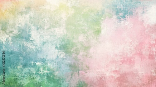 A light, colorful texture paint background with overlapping brush strokes in soft pinks, greens, and blues, evoking a serene feel.