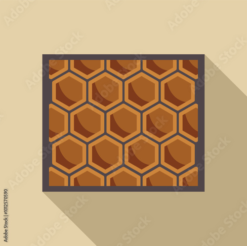 Honeycomb frame with honey in a wooden frame, an icon representing honey production