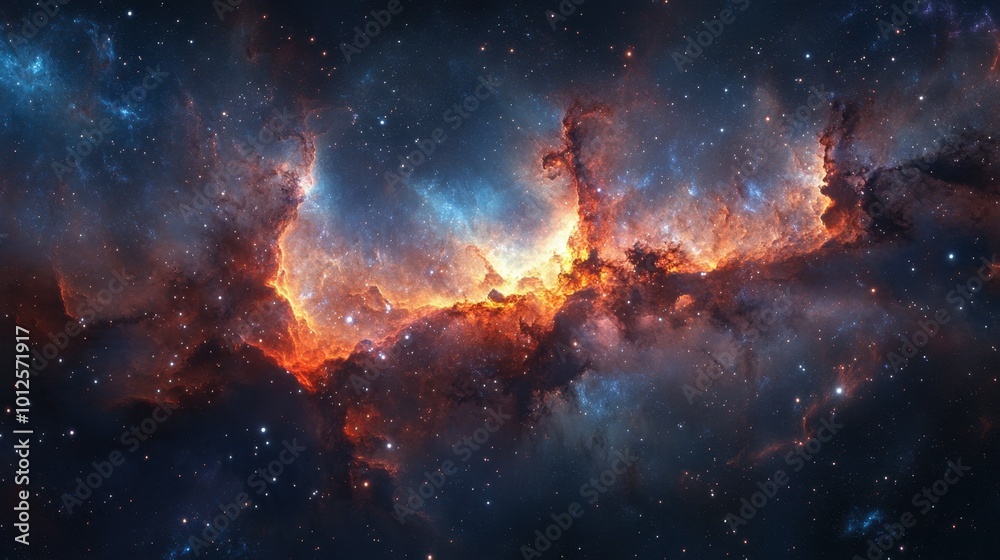 A panorama of a galaxy with glowing nebula clouds and twinkling stars, showcasing the vastness and beauty of the cosmos. A panorama of a galaxy with glowing nebula clouds and twinkling stars, showcasing the vastness and beauty of the cosmos.
