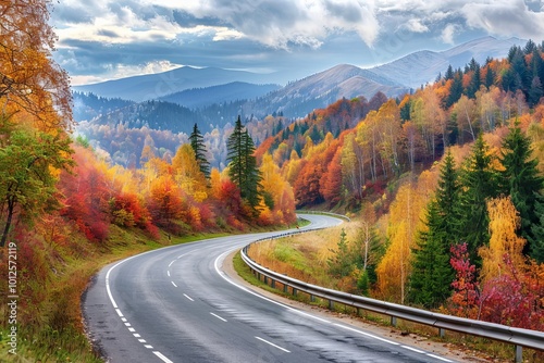 Highway roads in the mountains in the autumn