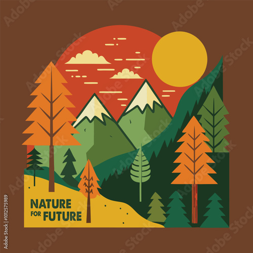 mountain outdoors vector illustration, nature for future, outdoors t shirt design. Adventure vector artwork print design for t shirt and others