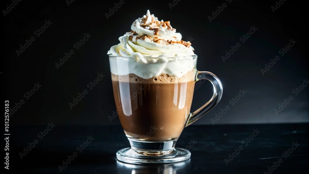 A delicious glass of coffee topped with whipped cream and nuts. A delicious glass of coffee topped with whipped cream and nuts.