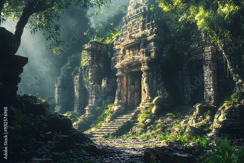 Ancient Temple in Lush Jungle