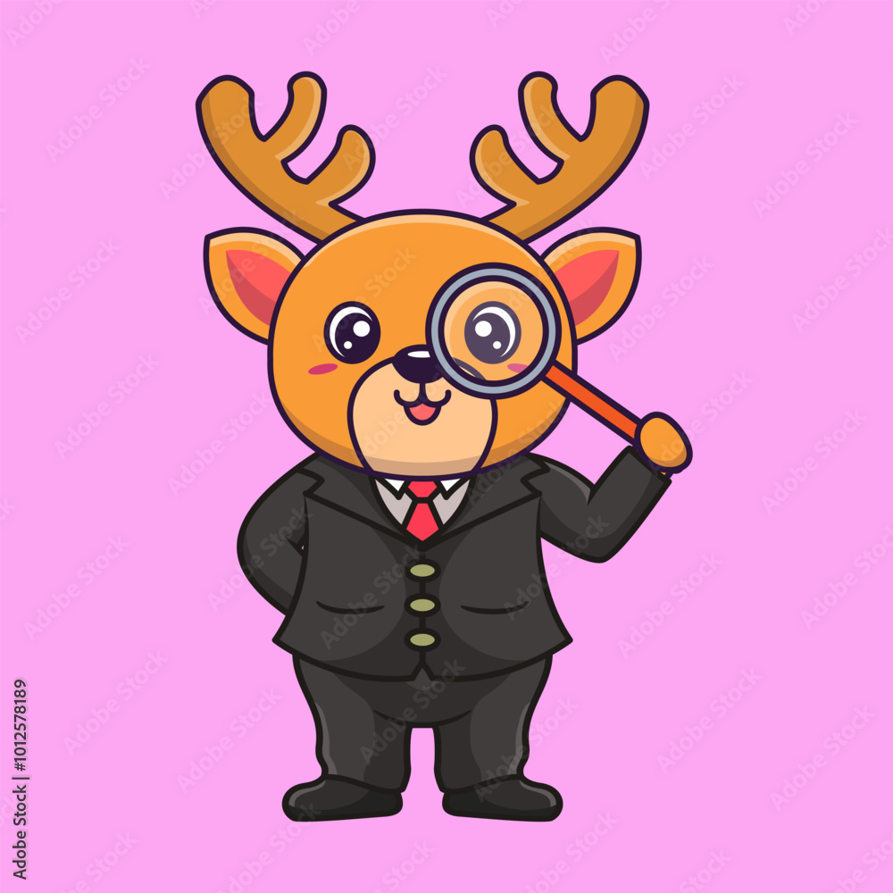 Obraz premium Cute Deer Detective Kawaii Cartoon Vector Icon Illustration